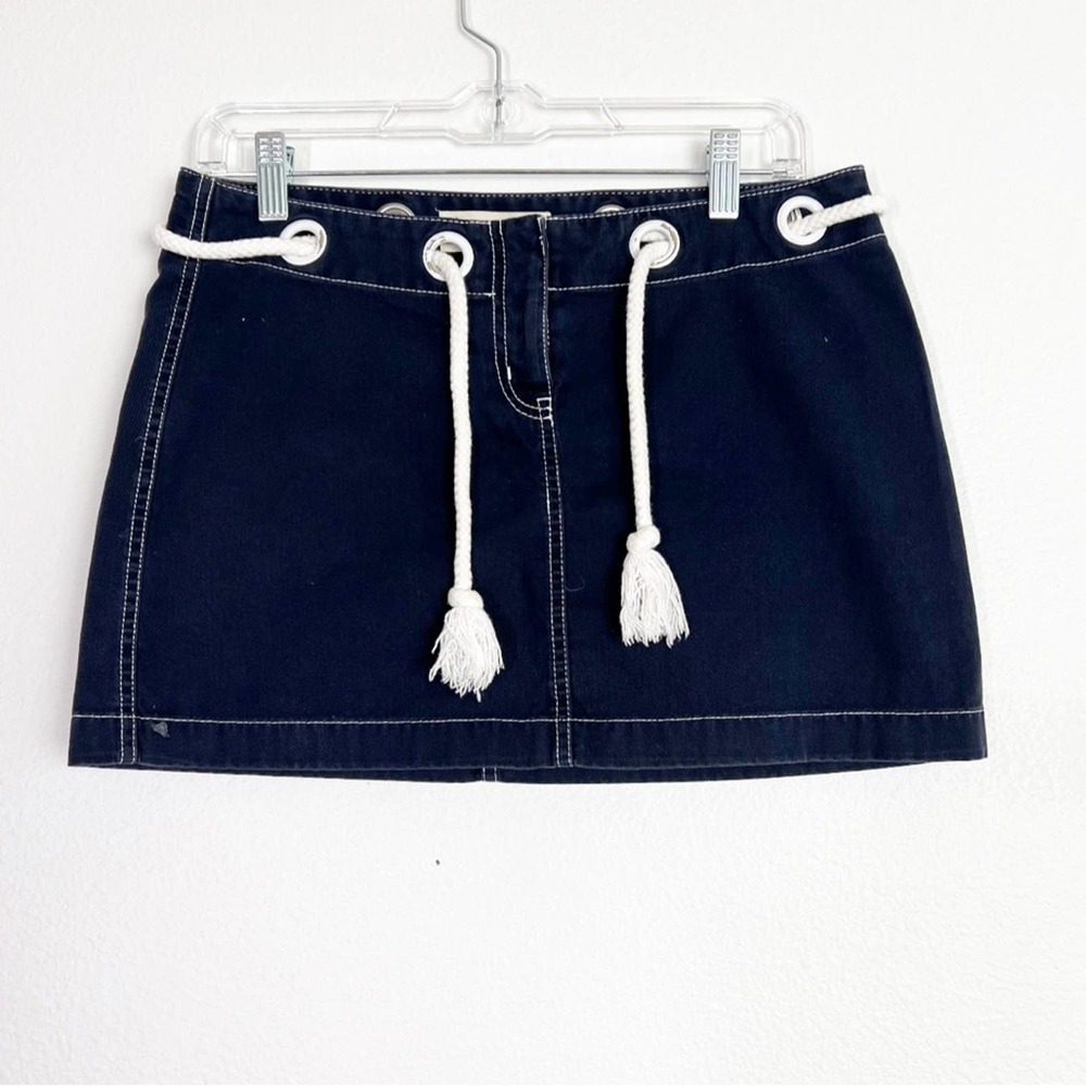 Y2K London Jean Drawstring Low Rise Micro Mini Skirt Blue Size Small